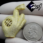 MEN 925 STERLING SILVER LAB DIAMOND ICED BASEBALL GLOVE GOLD PENDANT*GP155