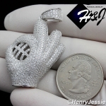MEN 925 STERLING SILVER LAB DIAMOND ICED BLING BASEBALL GLOVE PENDANT*SP155