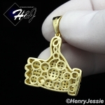 MEN WOMEN 925 STERLING SILVER LAB DIAMOND ICED THUMBS UP GOLD CHARM PENDANT*GP159