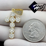 MEN WOMEN 925 STERLING SILVER LAB DIAMOND ICED BLING CROSS GOLD CHARM PENDANT*GP160