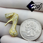 WOMEN 925 STERLING SILVER LAB DIAMOND ICED 3D HIGH HEEL SHOE GOLD PENDANT*GP161