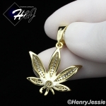 MEN WOMEN 925 STERLING SILVER LAB DIAMOND ICED GOLD MARIJUANA LEAF PENDANT*GP173