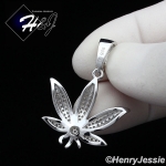MEN WOMEN 925 STERLING SILVER LAB DIAMOND ICED BLING MARIJUANA LEAF PENDANT*P173