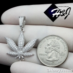 MEN WOMEN 925 STERLING SILVER LAB DIAMOND ICED BLING MARIJUANA LEAF PENDANT*P173