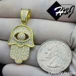 MEN 925 STERLING SILVER LAB DIAMOND ICED GOLD EVIL EYE HAMSA HAND PENDANT*GP178