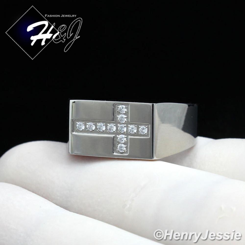 MEN Stainless Steel Silver CZ Cross Rectangle Ring Size 8-11*R99