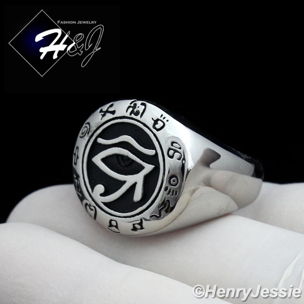 MEN WOMEN Stainless Steel Silver Black Eye of Horus Round Ring Size 8-12*R102