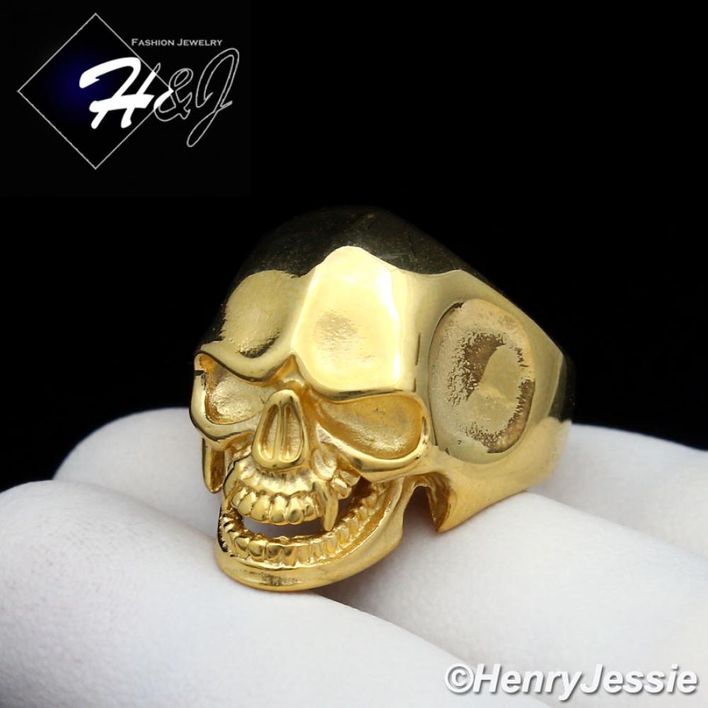 BIKER MEN's Stainless Steel Gold Skull Face Head Ring Size 7-12*GR109