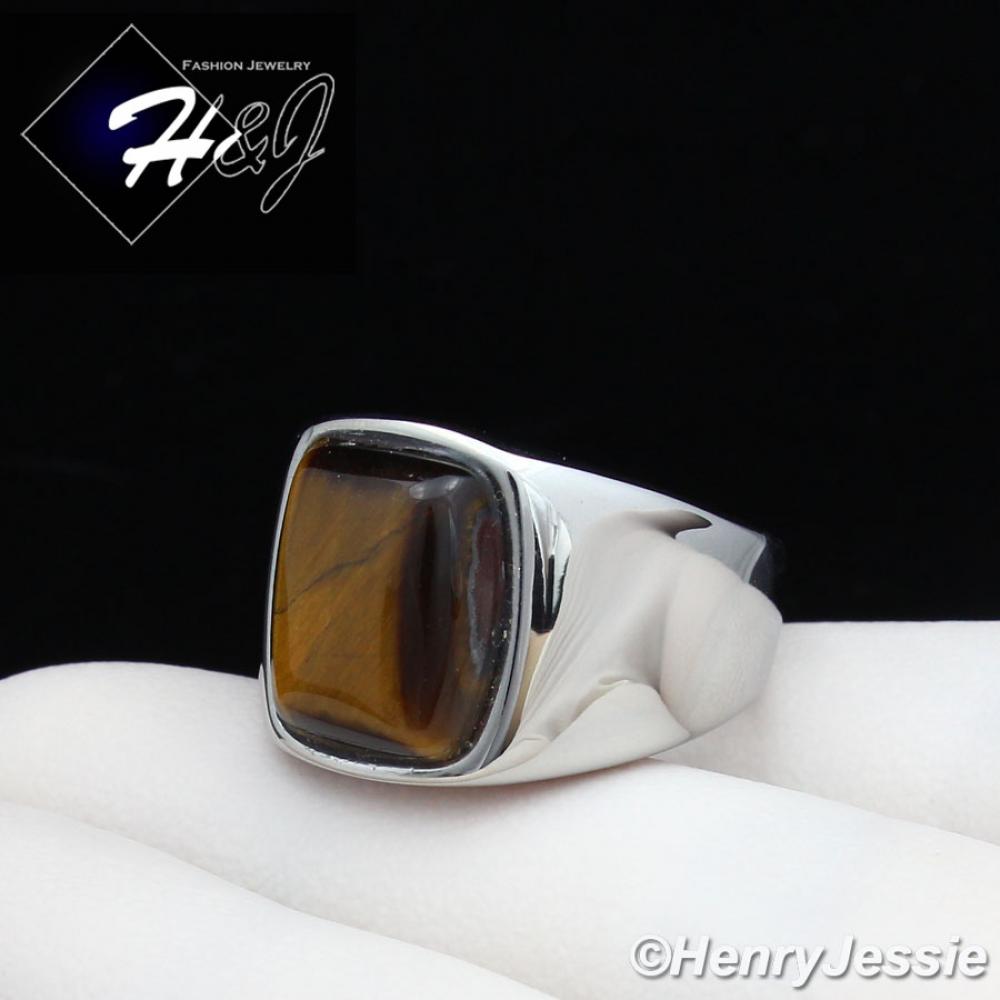 MEN's Stainless Steel Tiger Eye Gemstone Stone Silver Ring Size 8-13*TR110