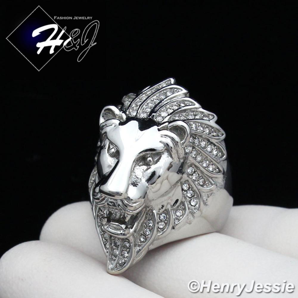 MEN's Stainless Steel ICED CZ Silver Lion King Face Ring Size 8-13*R111
