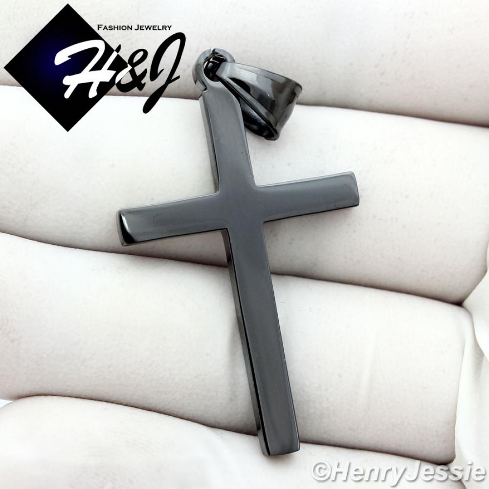 MEN WOMEN Stainless Steel Black Plain Simple Cross Charm Pendant*BP29