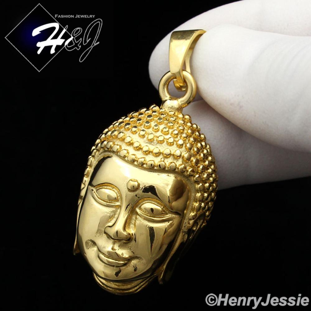 MEN WOMEN Stainless Steel 1.5"x1" Gold Buddha Head Charm Pendant*G35