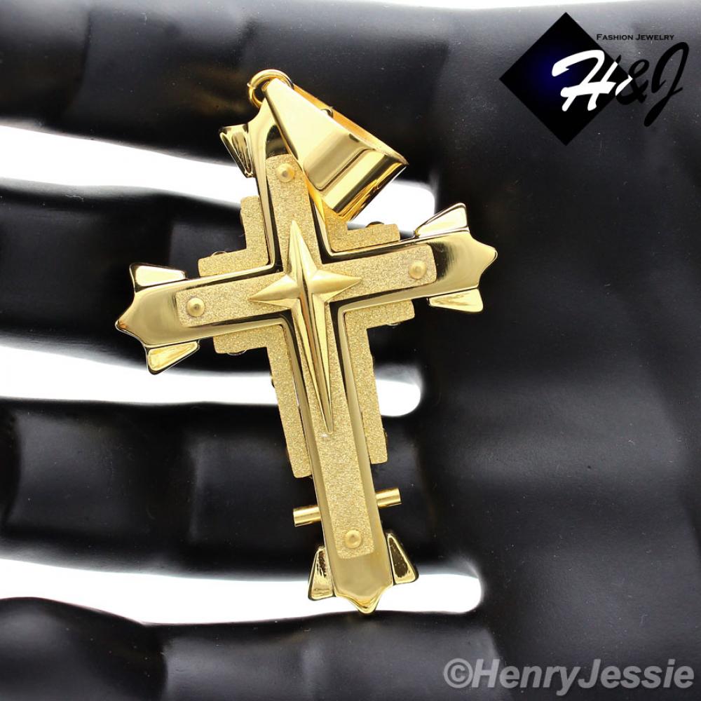 MEN Stainless Steel Gold Matte Glitter Finished Cross Charm Pendant*G51