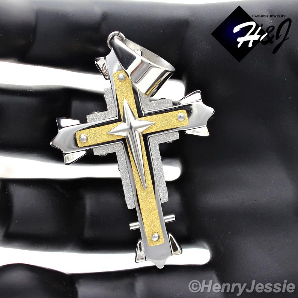 MEN Stainless Steel Gold Silver Matte Glitter Finished Cross Charm Pendant*S51