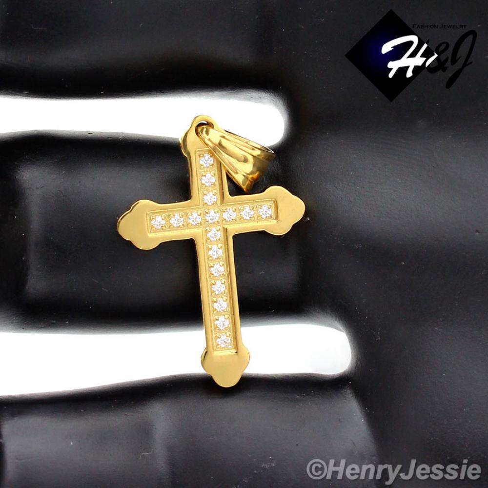 MEN WOMEN Stainless Steel Gold Pave CZ Small Cross Pendant*GP53