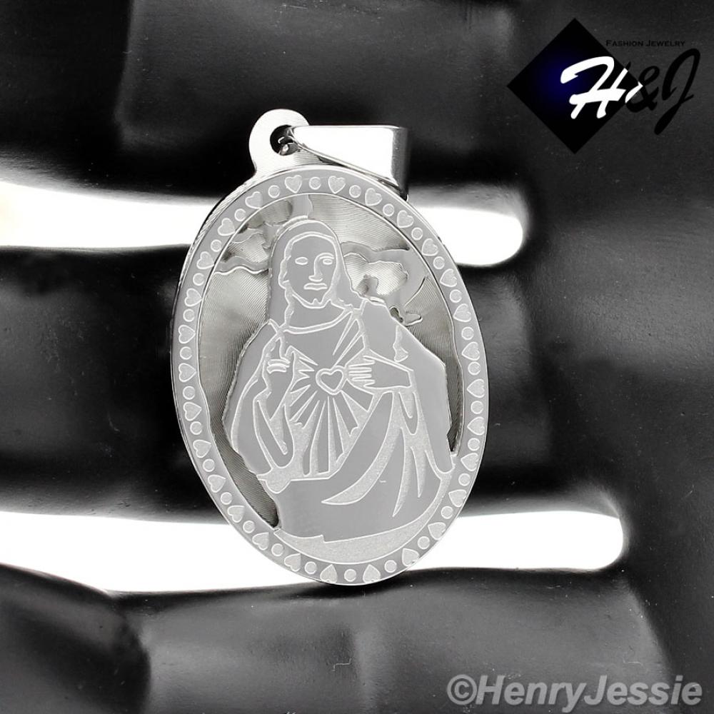 MEN WOMEN Stainless Steel Silver JESUS Oval Shape Charm Pendant*P55