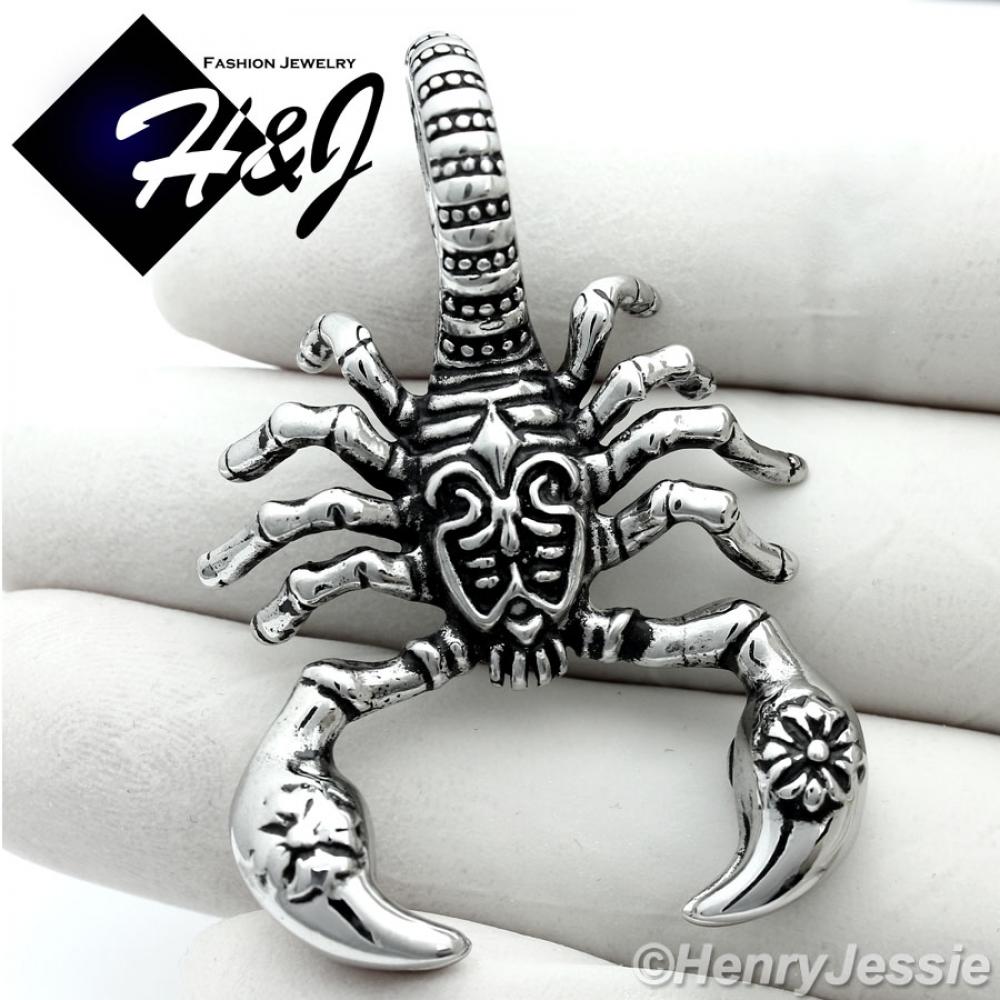 MEN's Stainless Steel Silver Black Scorpion King Tail 3D Charm Pendant*P57