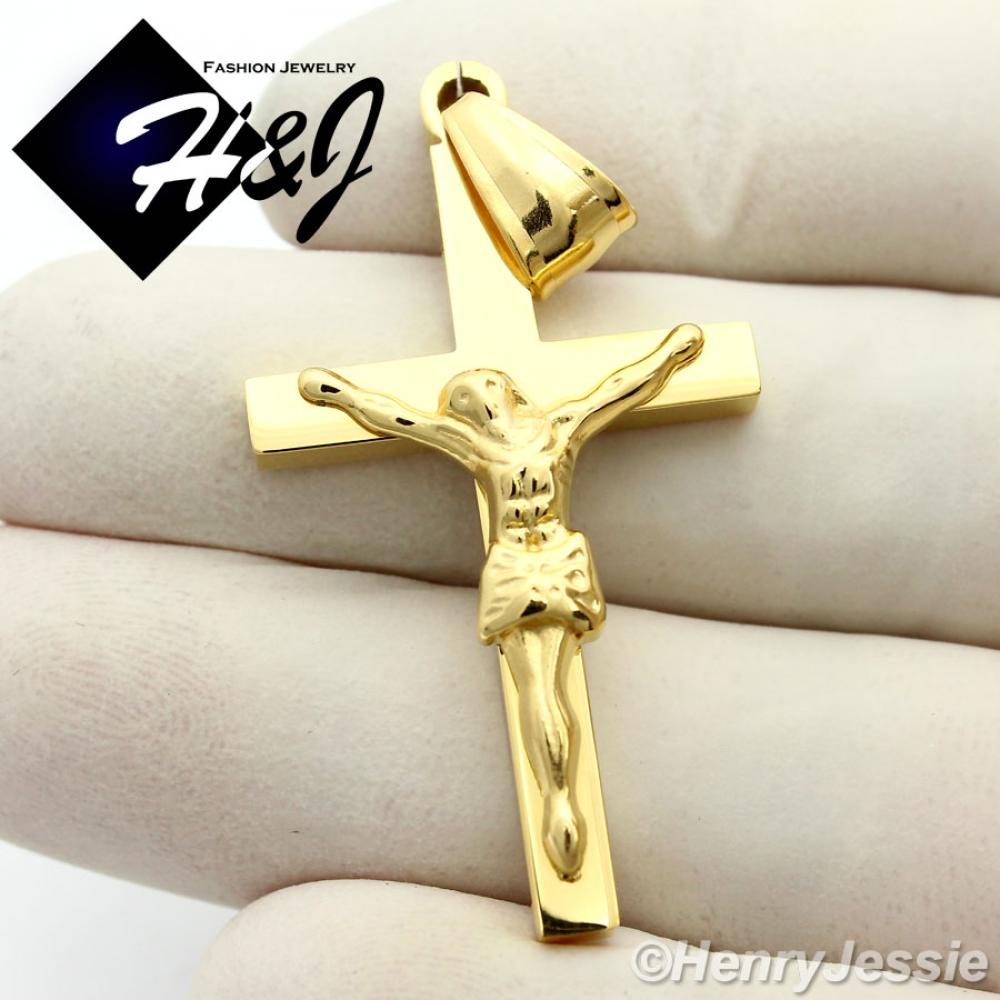 Men's Women's Stainless Steel 1.5"x0.9" Gold JESUS Cross Charm Pendant*GP62