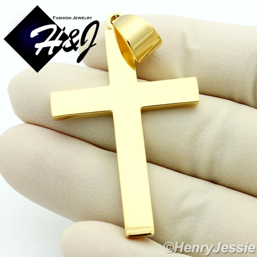Men's Women's Stainless Steel 2"x1.25" Gold Simple Plain Cross Pendant*GP64