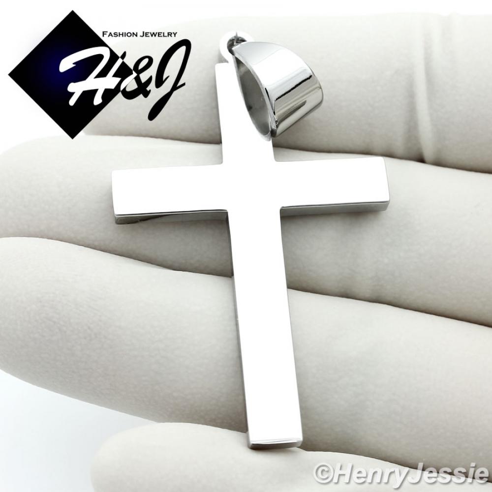 Men's Women's Stainless Steel 2"x1.25" Silver Simple Plain Cross Pendant*P64