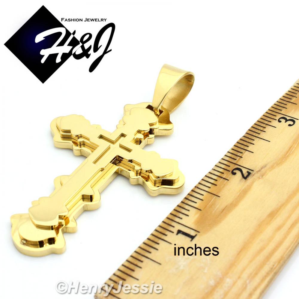 MEN Stainless Steel Gold Tone Double Cross Charm Pendant*P72