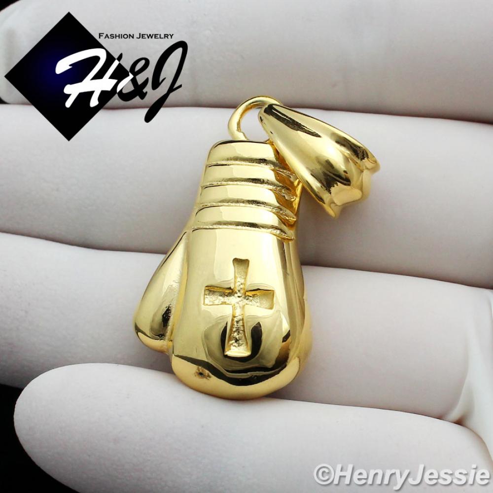 MEN Stainless Steel Gold Boxing Glove Cross Charm Pendant*GP75