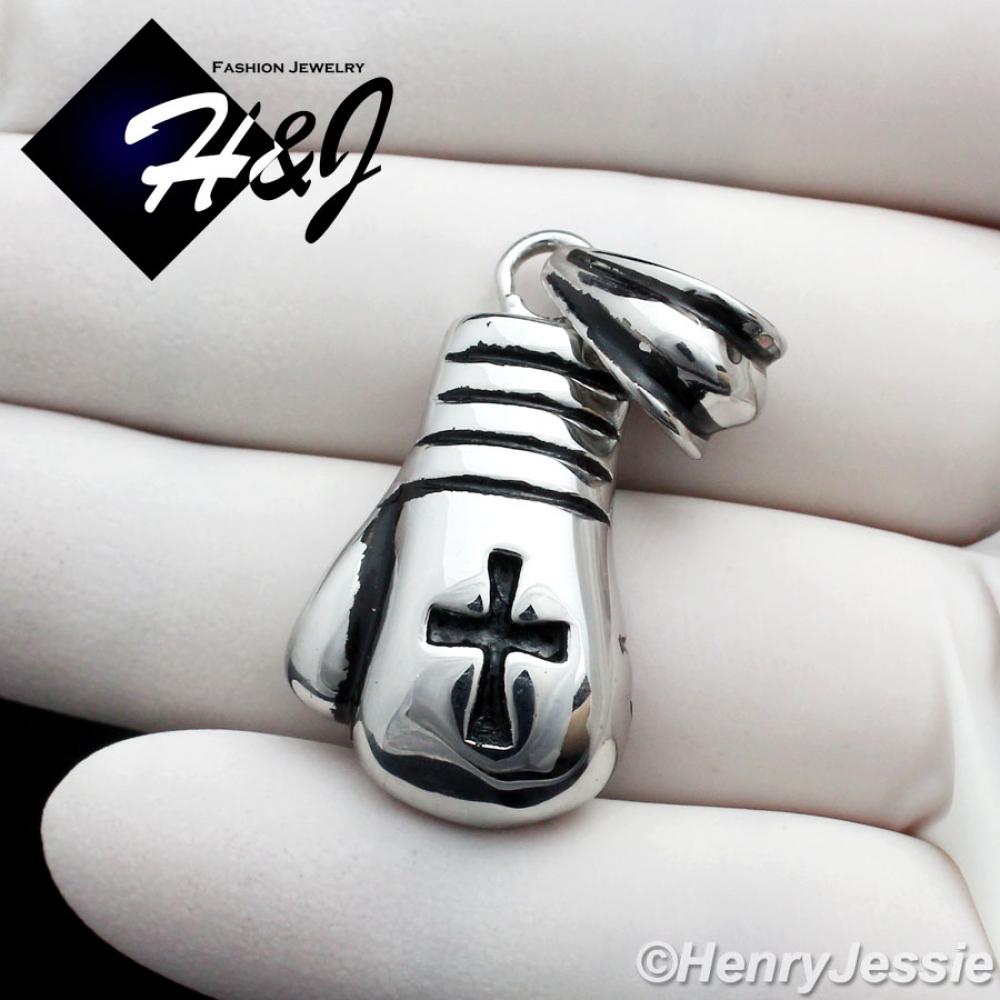 MEN Stainless Steel Black Silver 3D Boxing Glove Cross Charm Pendant*P75