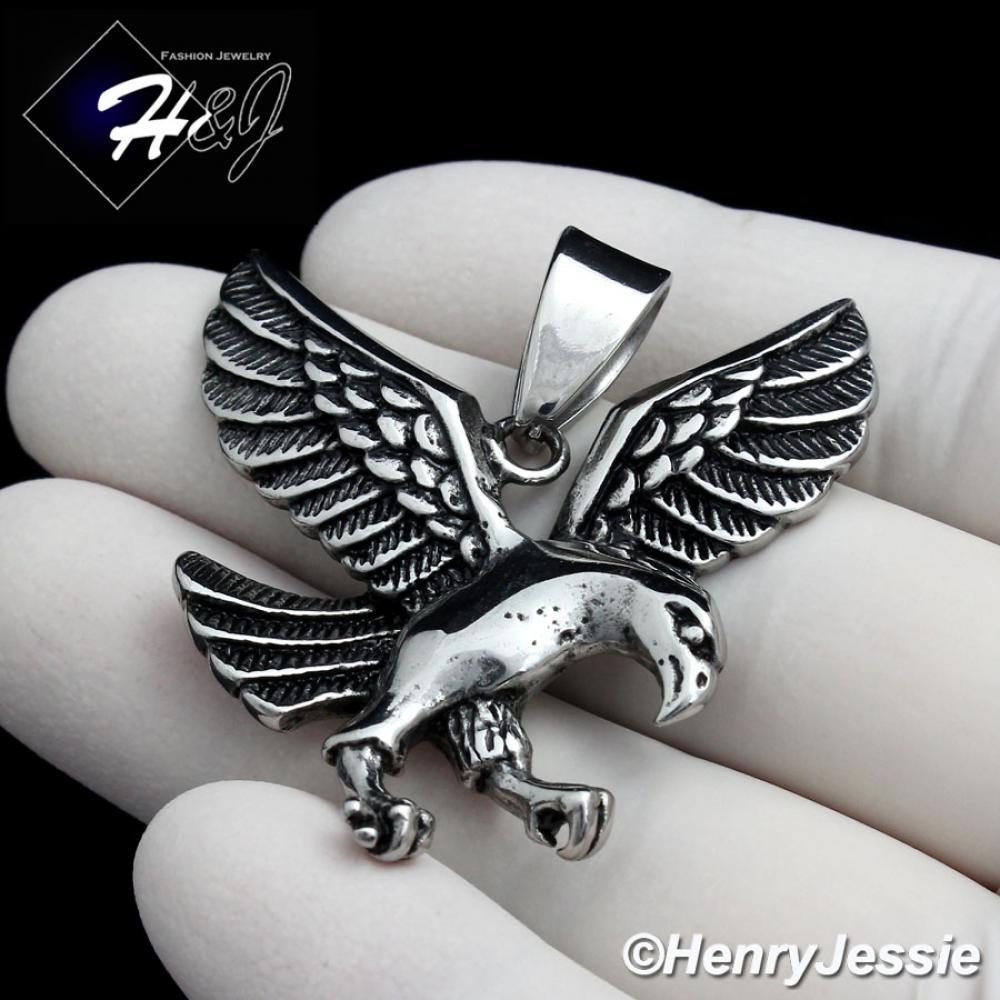 MEN's Stainless Steel Silver Black 3D EAGLE Charm Pendant*P95