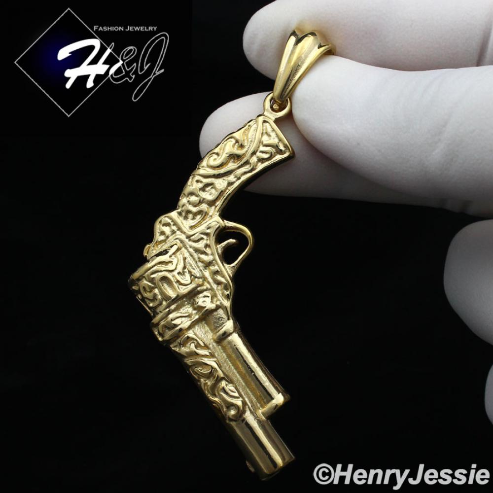 MEN's Stainless Steel Gold Tone Hand Gun Charm Pendant*GP105