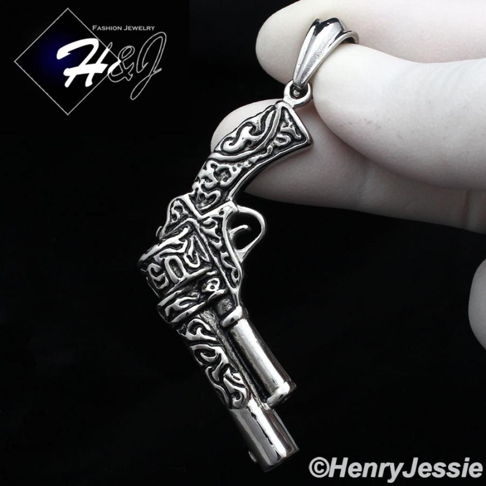 MEN's Stainless Steel Black Silver Hand Gun Charm Pendant*P105