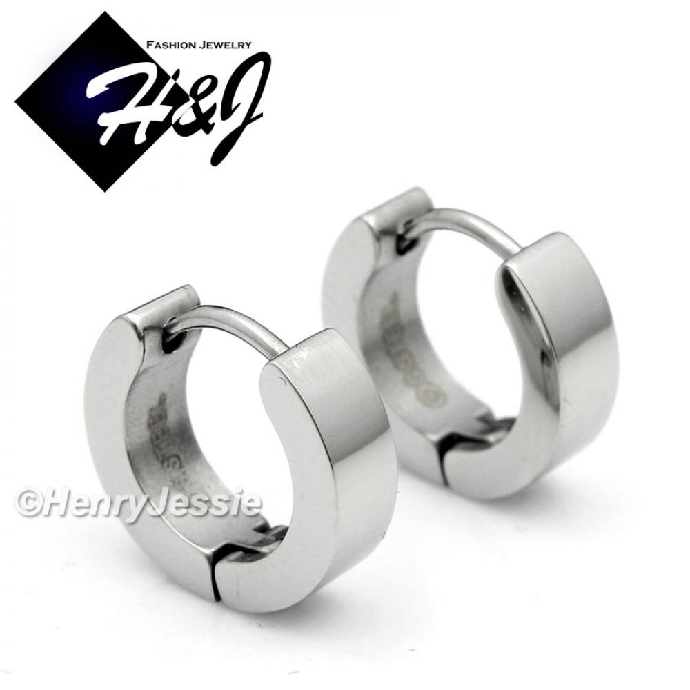 0.5"Men's Women's Stainless Steel Silver Plain Simple Huggie Cuff Earrings*E7