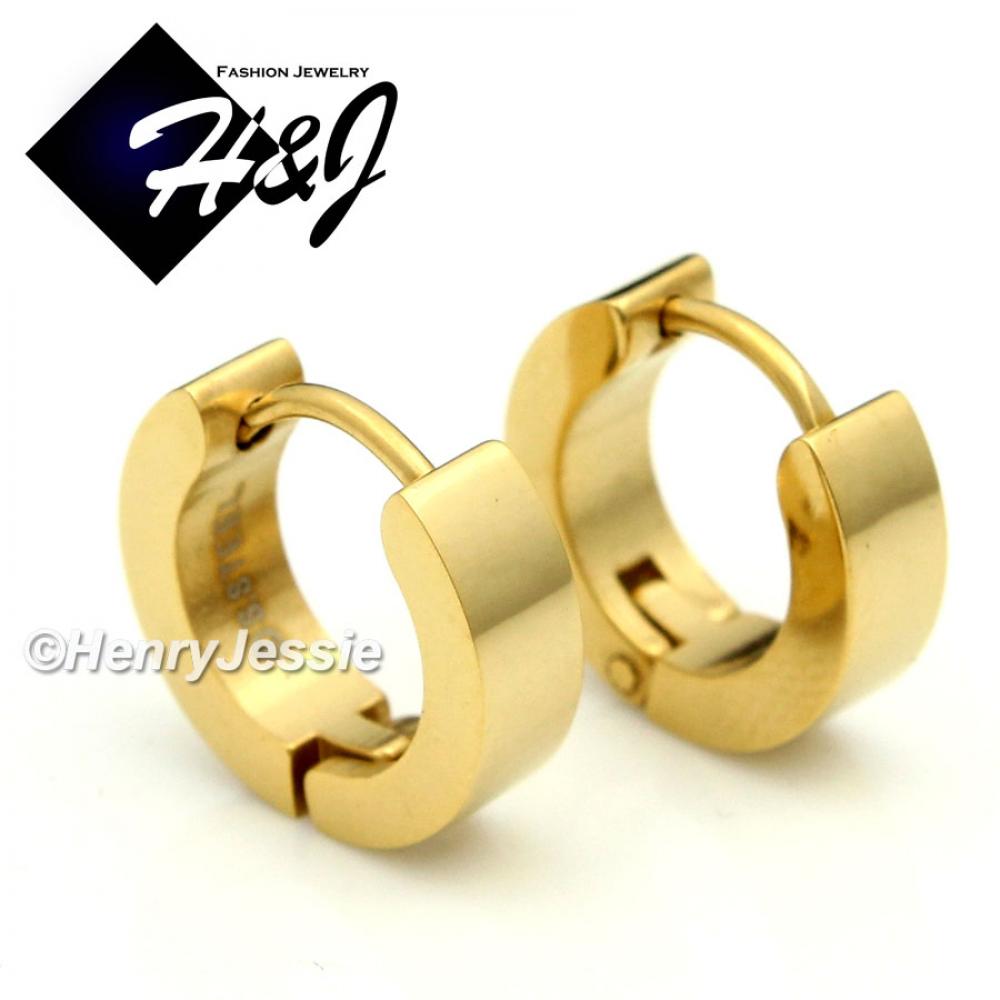 0.5"Men's Women's Stainless Steel Gold Plain Simple Huggie Cuff Earrings*GE7