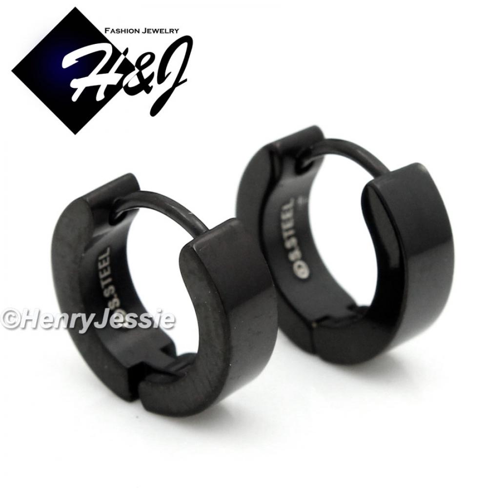0.5"Men's Women's Stainless Steel Black Plain Simple Huggie Cuff Earrings*BE7