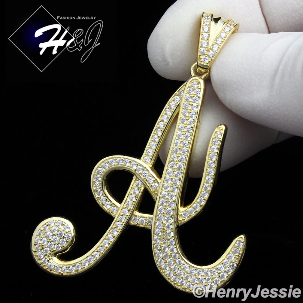 MEN 925 STERLING SILVER LAB DIAMOND ICED BLING GOLD INITIAL LETTER "A" CHARM PENDANT*GP141