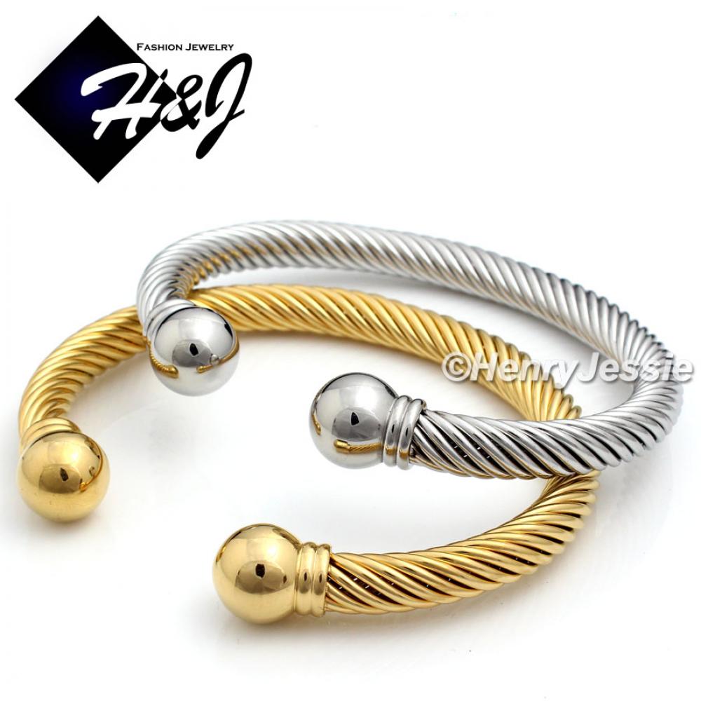 MEN WOMEN Stainless Steel Gold/Silver Twist Cable Adjustable Bangle Bracelet*B80