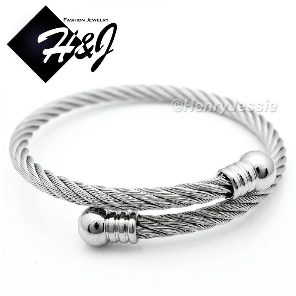 MEN WOMEN Stainless Steel Silver Twisted Cable Adjustable Cuff Bangle Bracelet*B57
