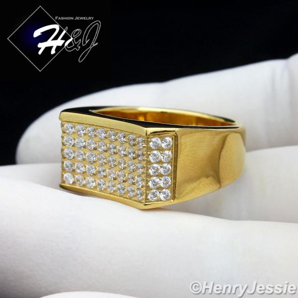 MEN's Stainless Steel 1.8 Carat CZ Iced Out Bling Gold Tone Ring Size 8-13*R82
