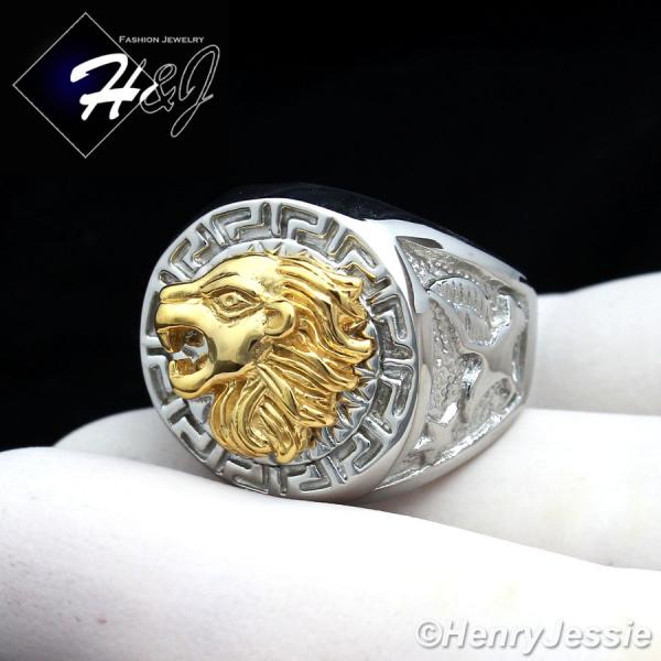 MEN Stainless Steel Silver Gold Lion Head Eagle Greek Key Design Round Ring*R83