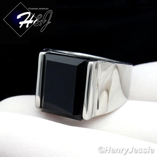 Men's Stainless Steel Black Onyx Silver Tone Ring Size 8-13*R84