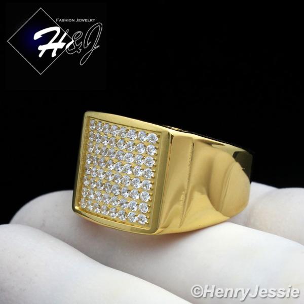 MEN Stainless Steel 1.92 Carat CZ Iced Out Bling Gold Tone Ring Size 8-13*GR87