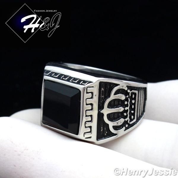 MEN's Stainless Steel Silver Black Square Onyx Vintage Ring Size 8-13*R90