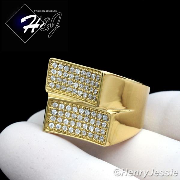 MEN's Stainless Steel 2.16 Carat CZ Iced Out Bling Gold Tone Ring Size 8-12*GR95