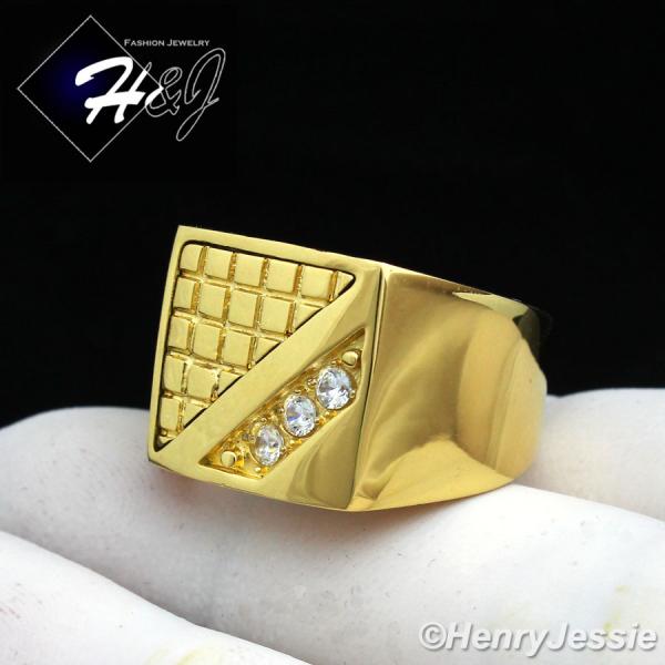 MEN's Stainless Steel CZ Stone Mosaics Pattern Gold Tone Ring Size 8-13*GR96