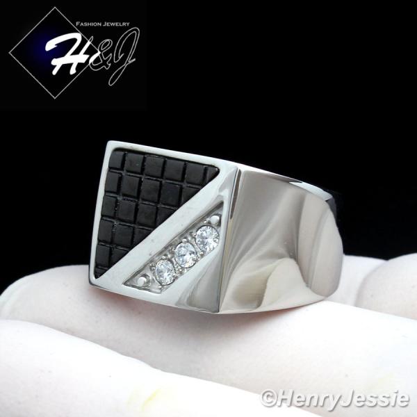 MEN's Stainless Steel CZ Stone Silver/Black Mosaics Pattern Ring Size 8-13*R96