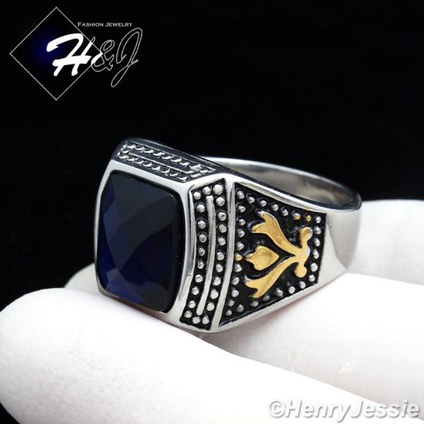 MEN's Stainless Steel Silver/Black/Gold Sapphire Vintage Ring Size 8-13*R89