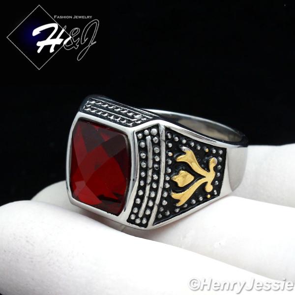 MEN's Stainless Steel Silver Gold Black Ruby Vintage Ring Size 8-13*R89