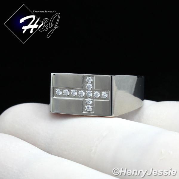 MEN Stainless Steel Silver CZ Cross Rectangle Ring Size 8-11*R99