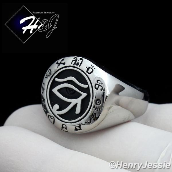 MEN WOMEN Stainless Steel Silver Black Eye of Horus Round Ring Size 8-12*R102