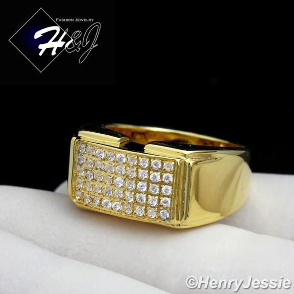 MEN's Stainless Steel Iced Out Bling Gold Rectangle Ring Size 7-13*GR105
