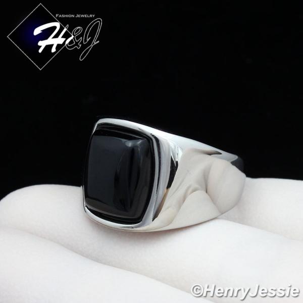 MEN's Stainless Steel Black Onyx Silver Ring Size 8-13*TR110